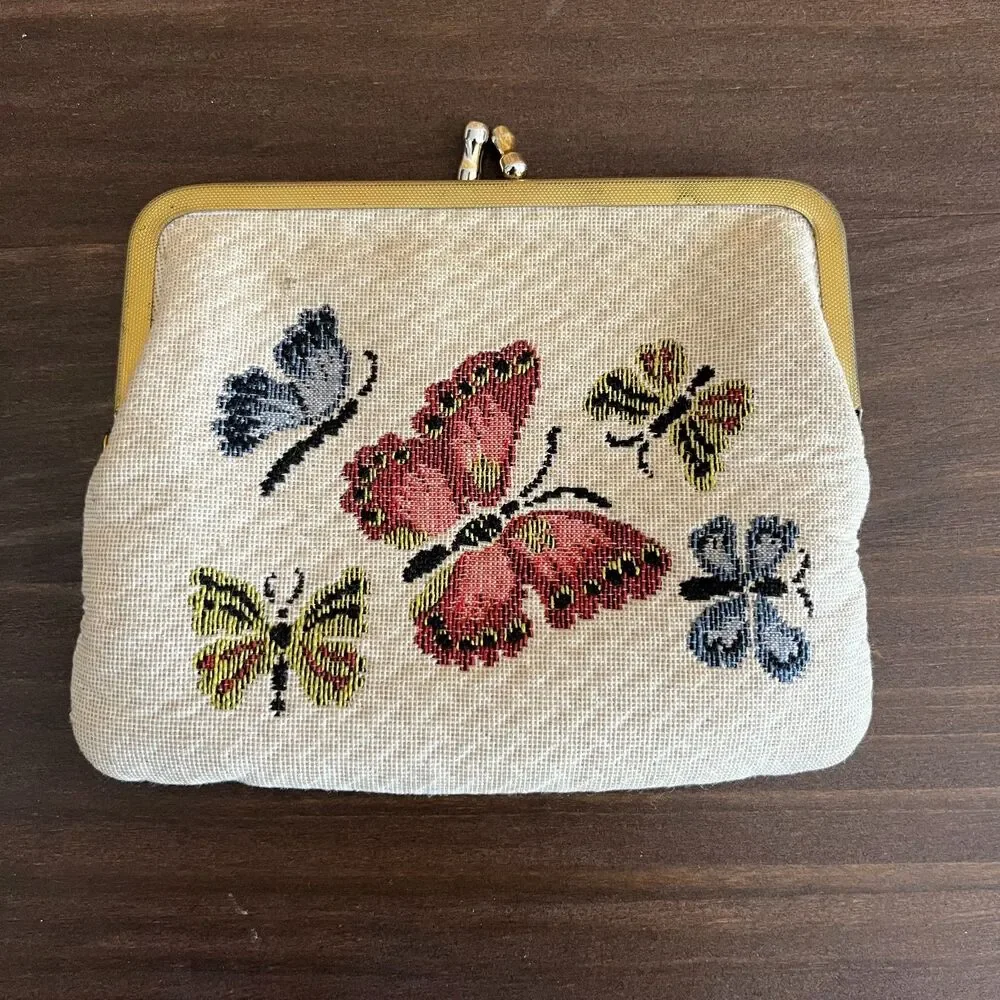 Vintage 50s/60s Butterfly Kiss Lock Coin Purse Cosmetic Bag